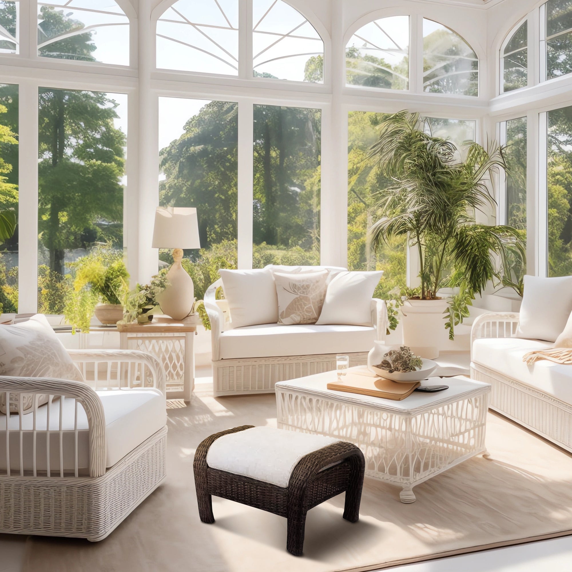 Four Seasons Courtyard Montego Bay Set of 2 Ottomans with Ivory Olefin Cushions - VMInnovations