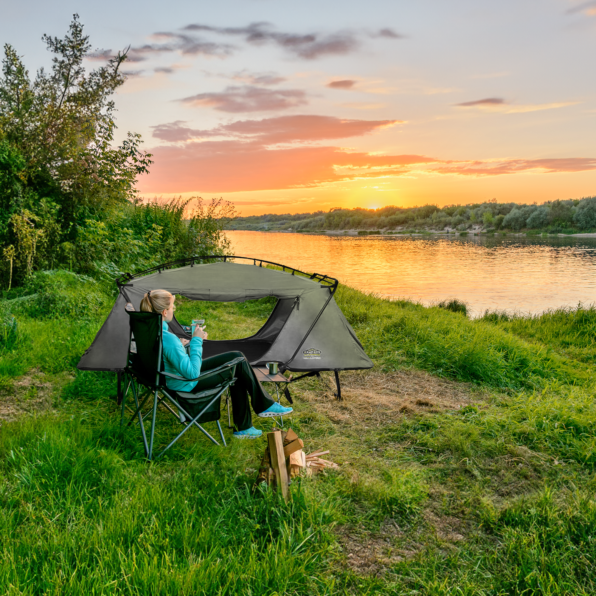 Kamp-Rite DTC447 Oversized Elevated Tent Cot, Chair, Tent, & Rainfly (Open Box) - VMInnovations