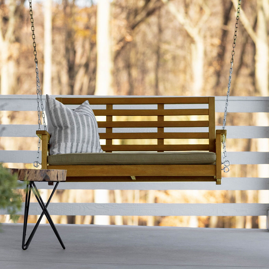 Jack Post Corp 4 Foot Cushioned Indonesian Hardwood Swing with Chains, Brown - VMInnovations