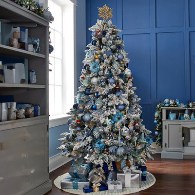 NOMA 7 FT Flocked Cypress Prelit Artificial Tree w/Multicolor Lights (Open Box) - VMInnovations