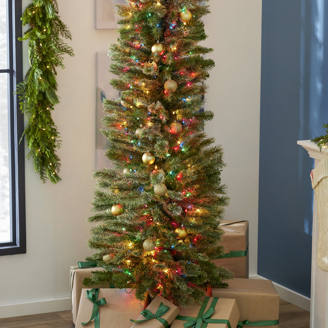 Home Heritage 9 Foot Pre-Lit Artificial Pencil Christmas Tree w/ Stand (Used) - VMInnovations