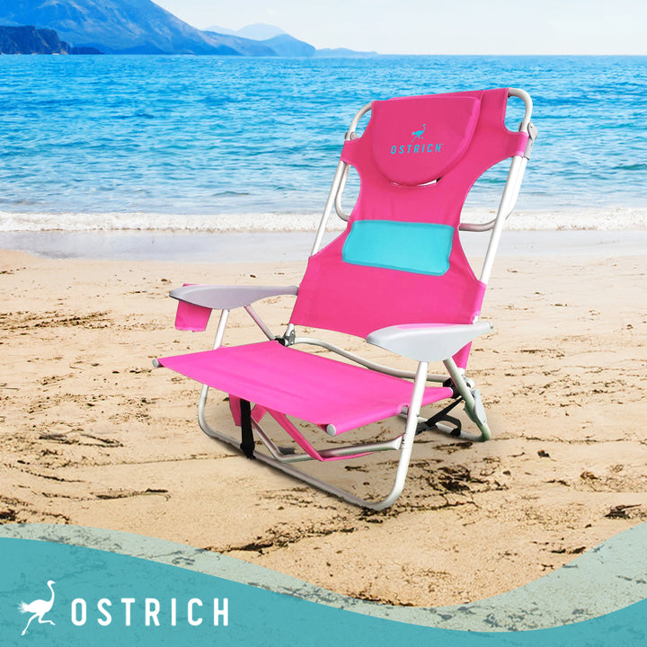 Ostrich Outdoor Beach Ladies Comfort On Your Back Beach Chair, Pink (3 Pack)