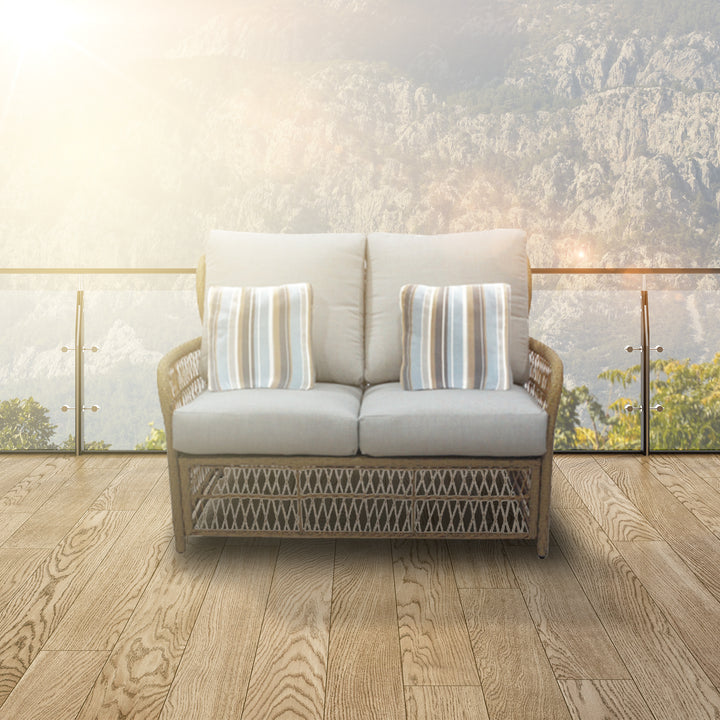 Four Seasons Courtyard Positano Wicker Cushioned Loveseat w/ 2 Accessory Pillows
