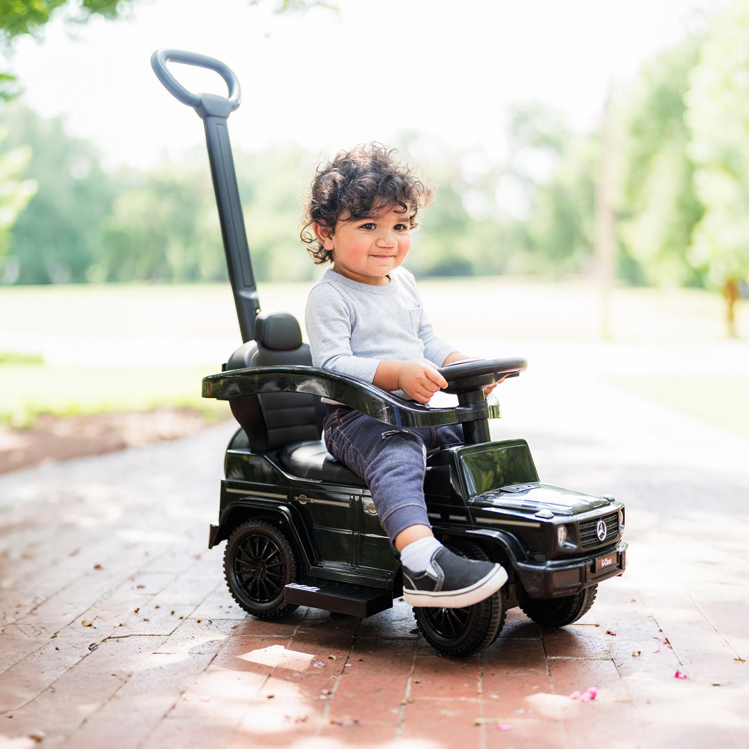 Kids Outdoor Stroller Mercedes G-Wagon 3 in 1 Push Car, Black (Used) - VMInnovations