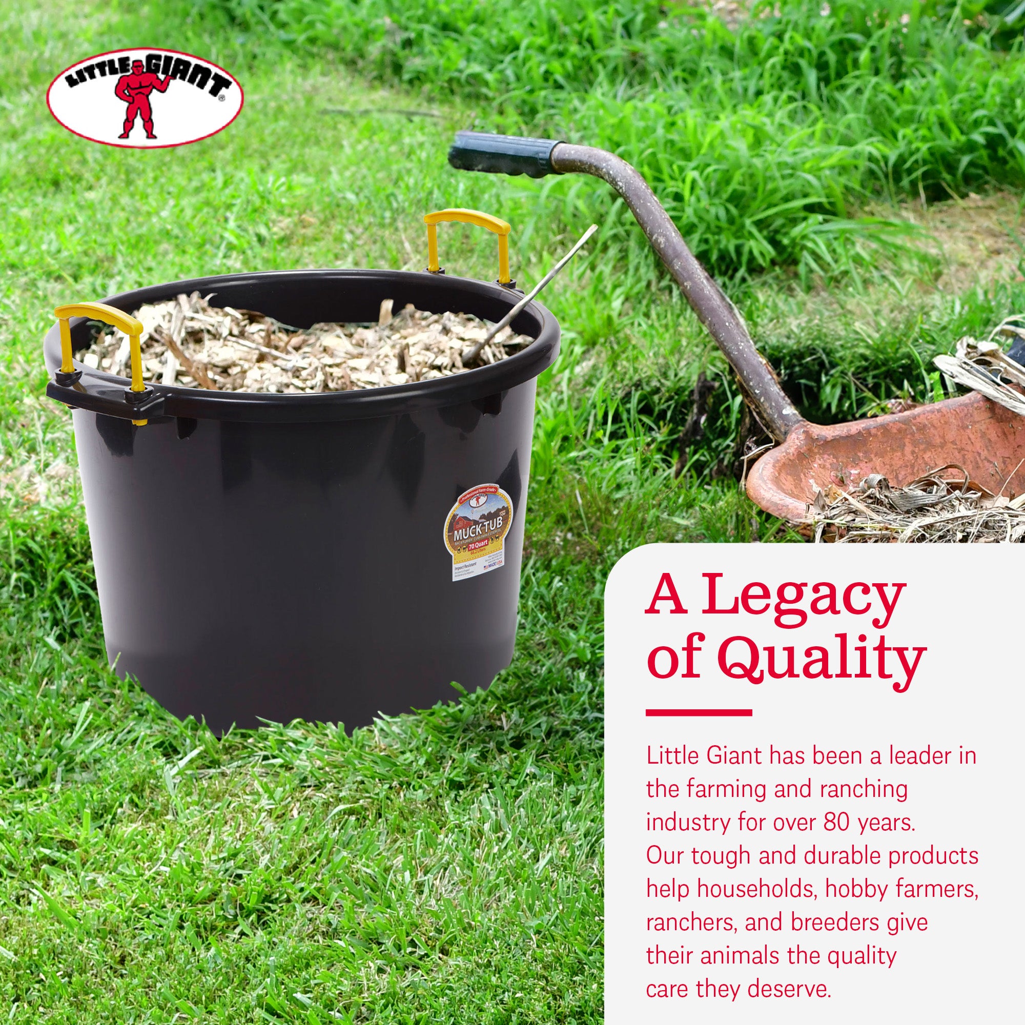 Little Giant 70 Quart Durable and Versatile Utility Muck Tub w/Handles, Black - VMInnovations