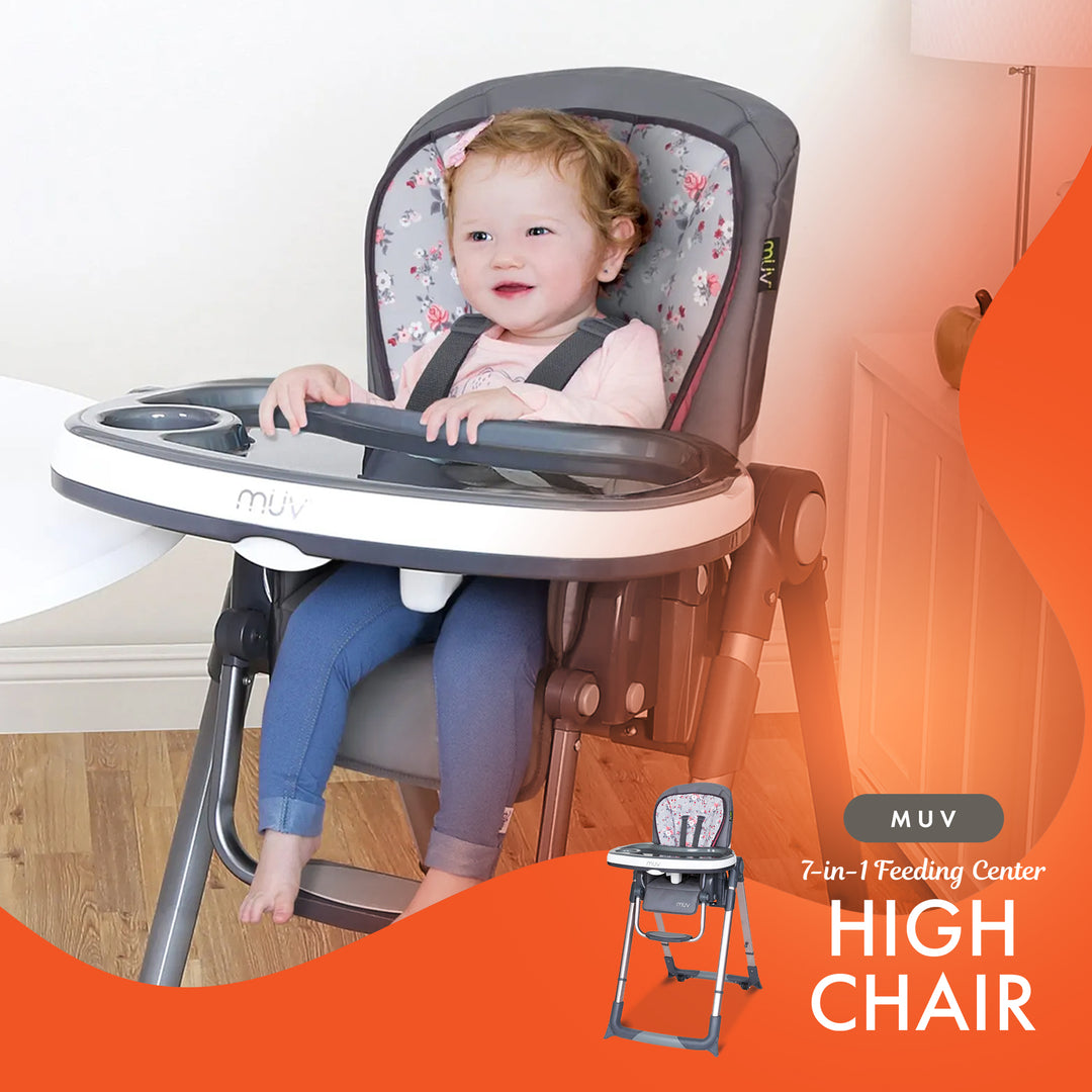 Baby Trend MUV 7-in-1 Feeding Center High Chair, Infant to Youth Seat, Grey