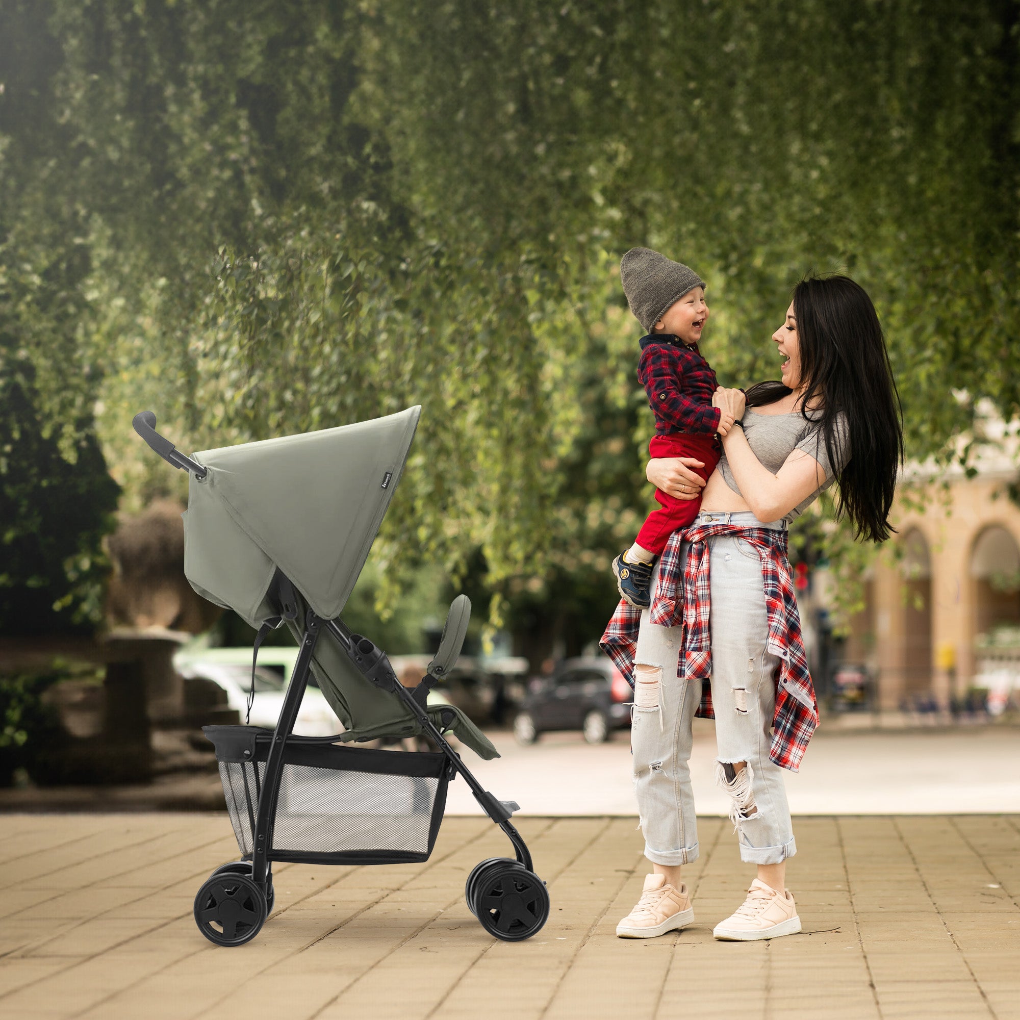 hauck Sport T13 Lightweight Compact Foldable Stroller Push Chair, Dark Olive - VMInnovations