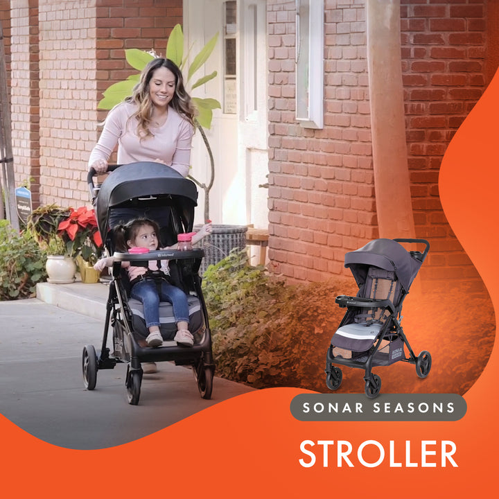 Baby Trend Sonar Seasons Single Stroller with Padded Seat & Canopy, Liberty Grey