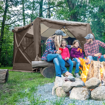 Clam Quickset Pavilion Camper 10' x 10' 8 Person Pop Up Canopy, Brown (Used) - VMInnovations