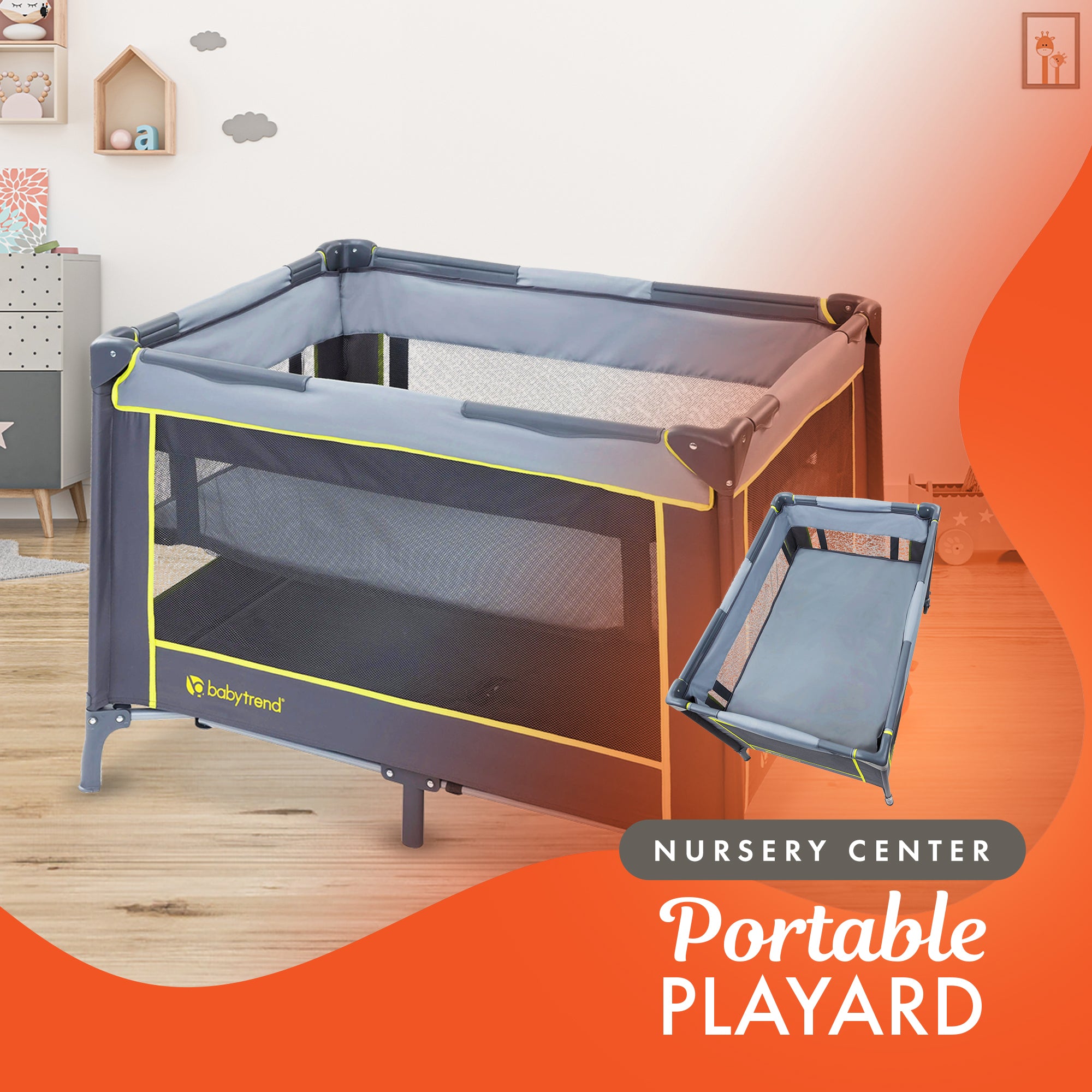 Baby Trend Portable Playard with Bassinet and Travel Bag, Nursery Center, Lime - VMInnovations