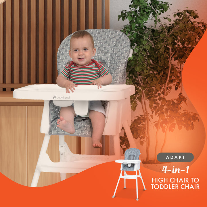 Baby Trend Adapt 4-in-1 Convertible High Chair Booster Seat, Grey (Open Box)