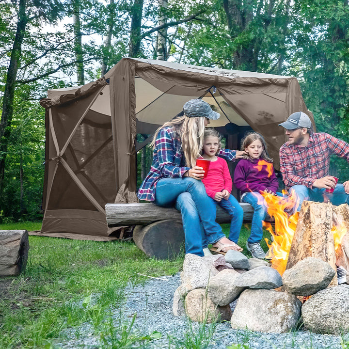 Clam Pavilion Camper 10' x 10' 8 Person Pop Up Camping Canopy, Brown (For Parts)