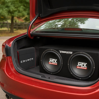 Crunch 2 Channel Car Audio Amplifier & MTX 12 In Dual Loaded Subwoofer Enclosure