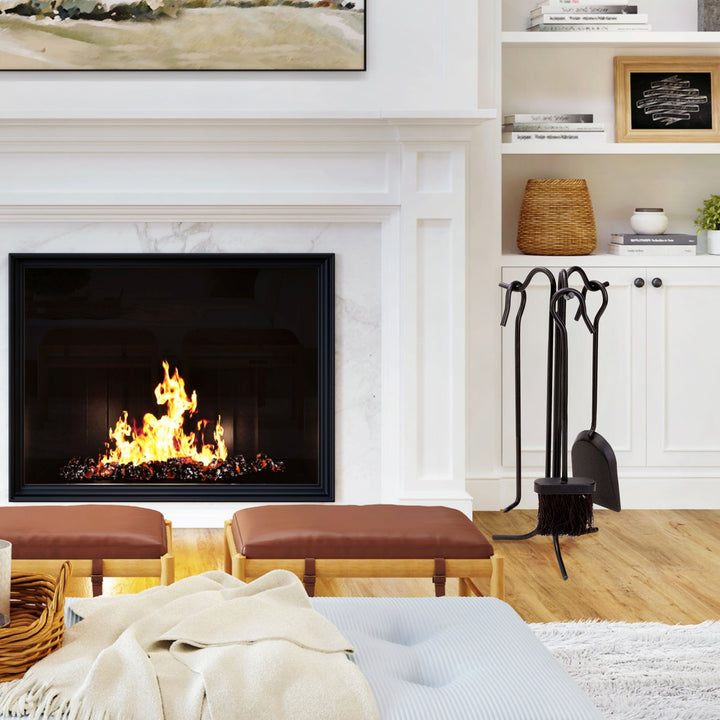 Panacea 4pc Fireplace Tool Set w/Brush, Shovel, Poker, & Stand, Black (Open Box) - VMInnovations