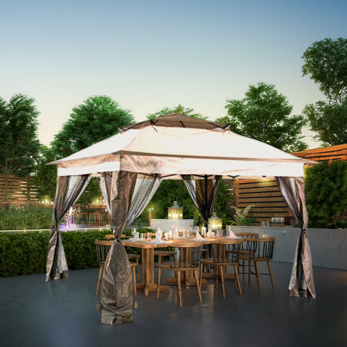 Four Seasons Courtyard 10 x 10’ Steel Frame Pop Up Gazebo, Brown/Black(Open Box)