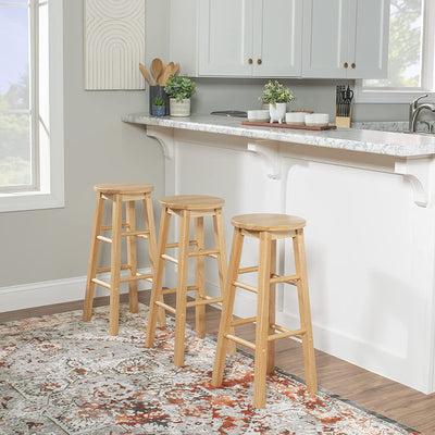 Classic Round-Seat 29 Inch Tall Kitchen Bar Stools, Natural, Set of 2 (Open Box) - VMInnovations