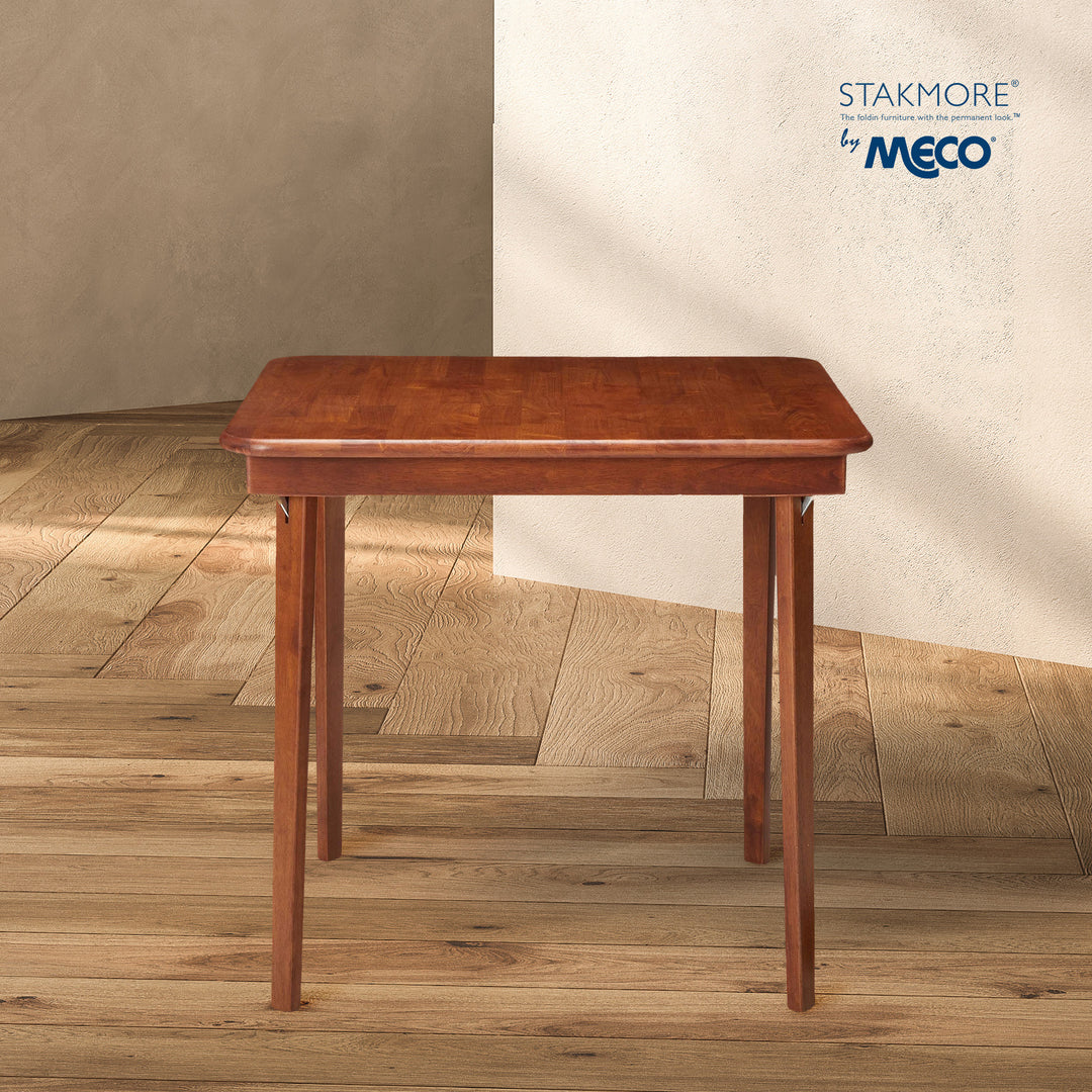 MECO Stakmore Classic Straight Edge Wood Folding Table, Fruitwood Frame (Used)