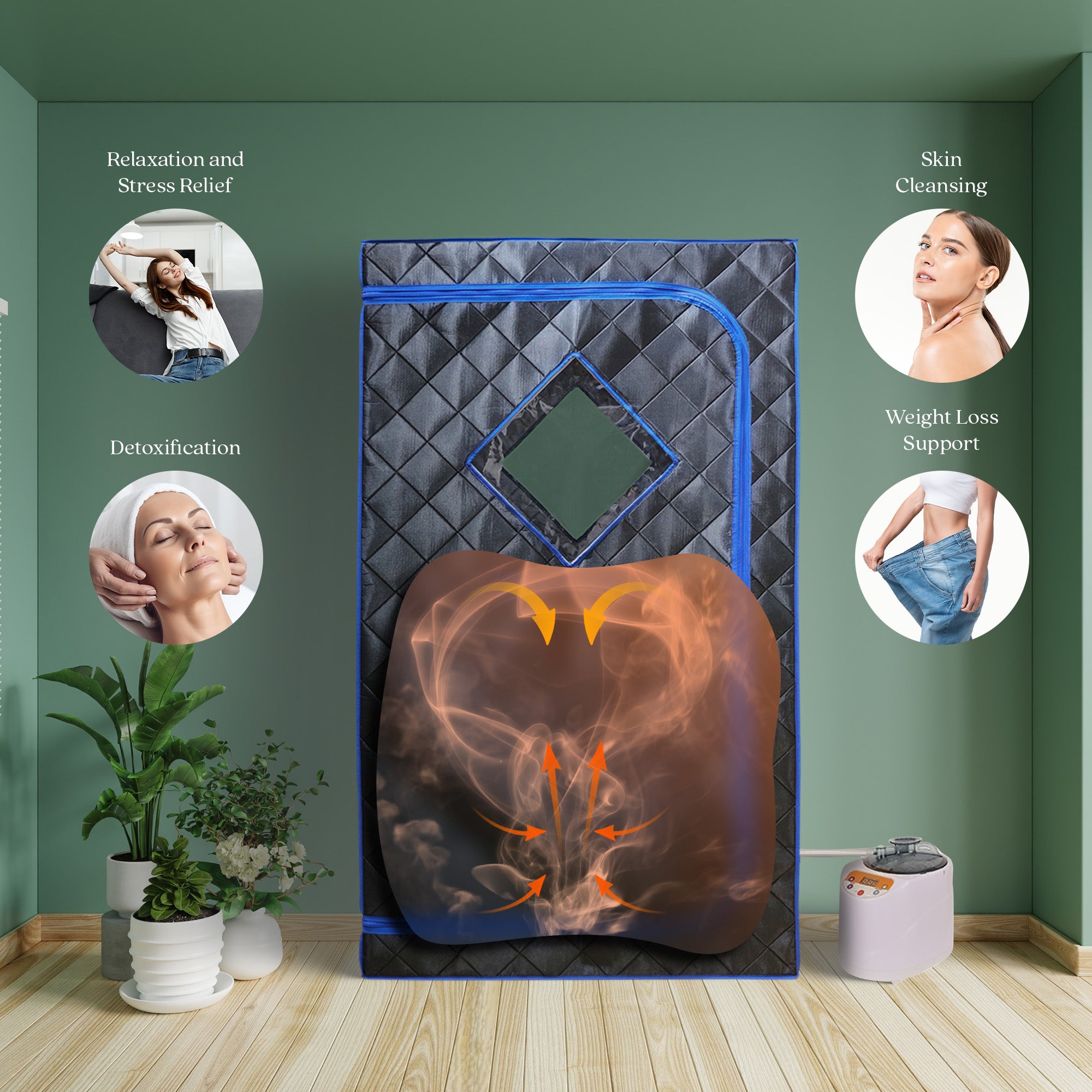 JOMEED 31x31 Inch Quilted Zip Sauna w/Chair for Home Relaxation, Black(Open Box) - VMInnovations