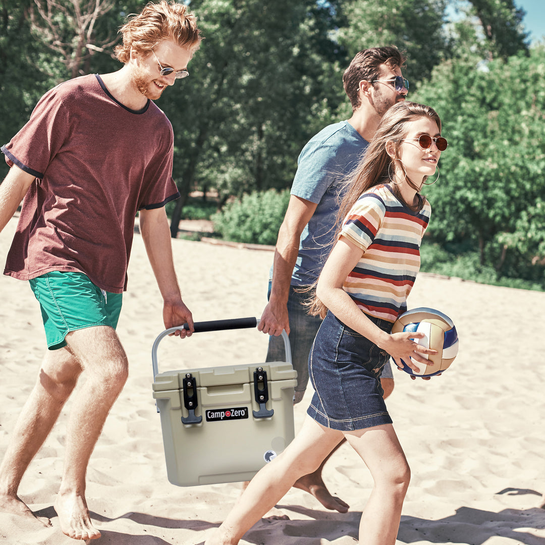 CAMP-ZERO 10 Liter 10.6 Quart Lidded Cooler with 2 Molded In Cup Holders, Beige - VMInnovations