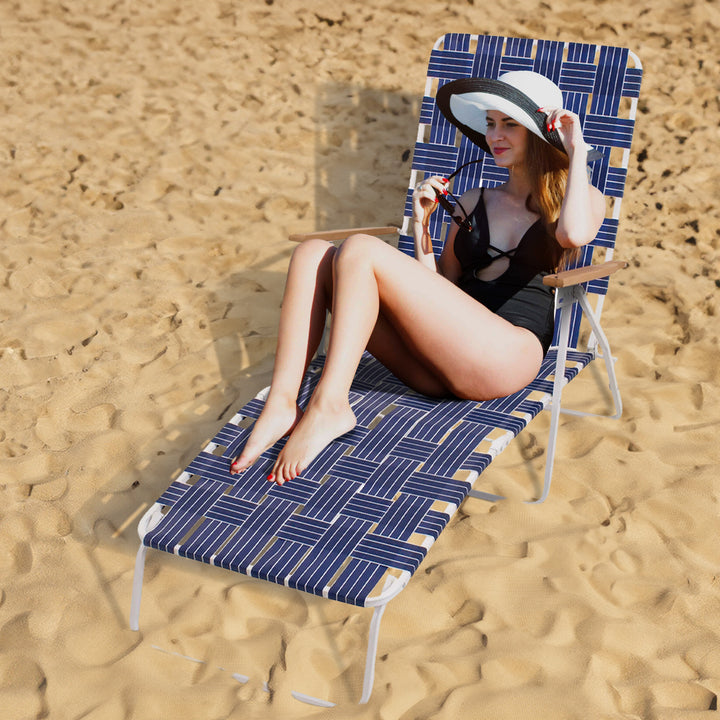 Four Seasons Courtyard High Back Web Chaise Outdoor Lounge Chair, 2pk (Open Box)