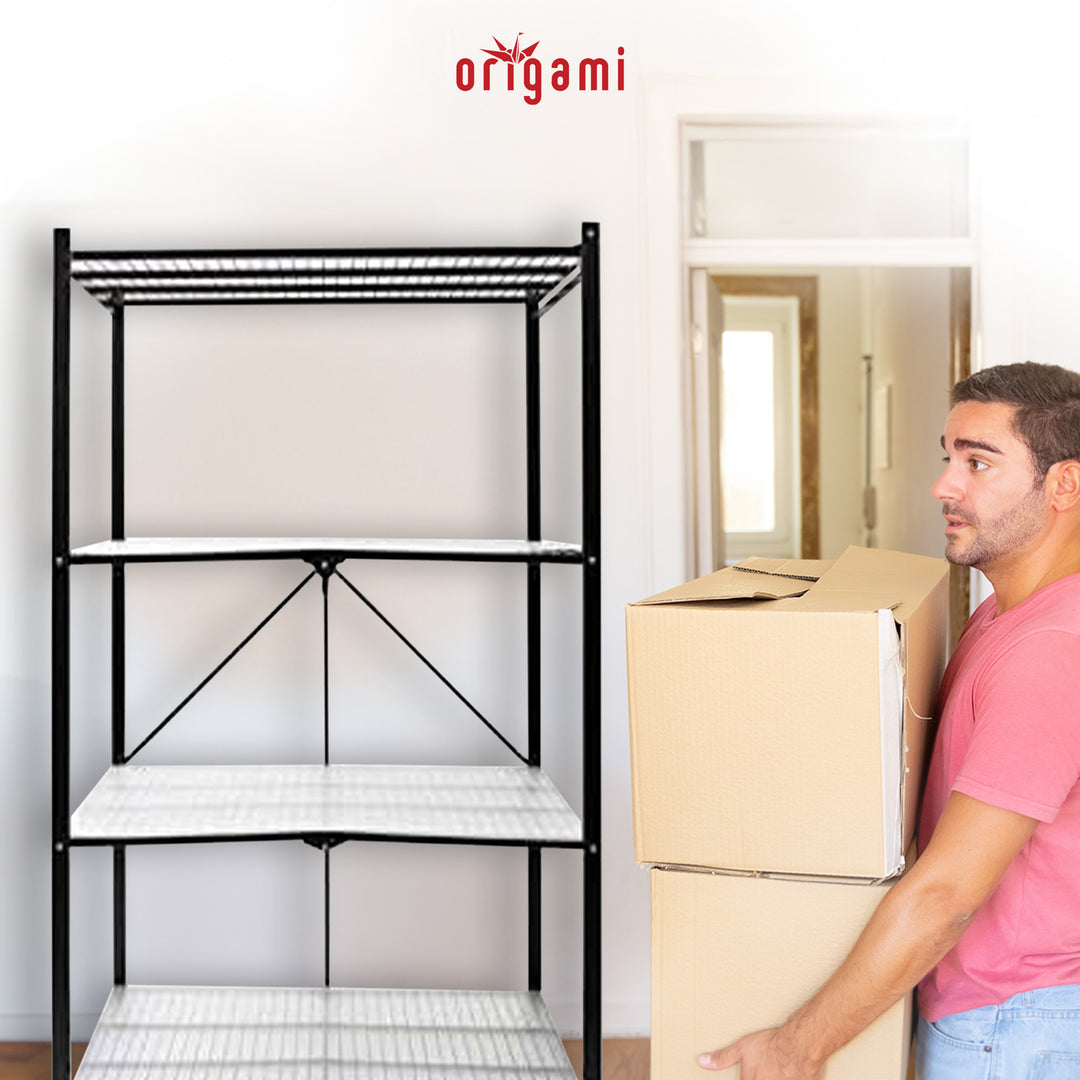 Origami 4 Tier Heavy Duty Storage Rack w/ Set of 4 Magnetic Wire Shelf Liners