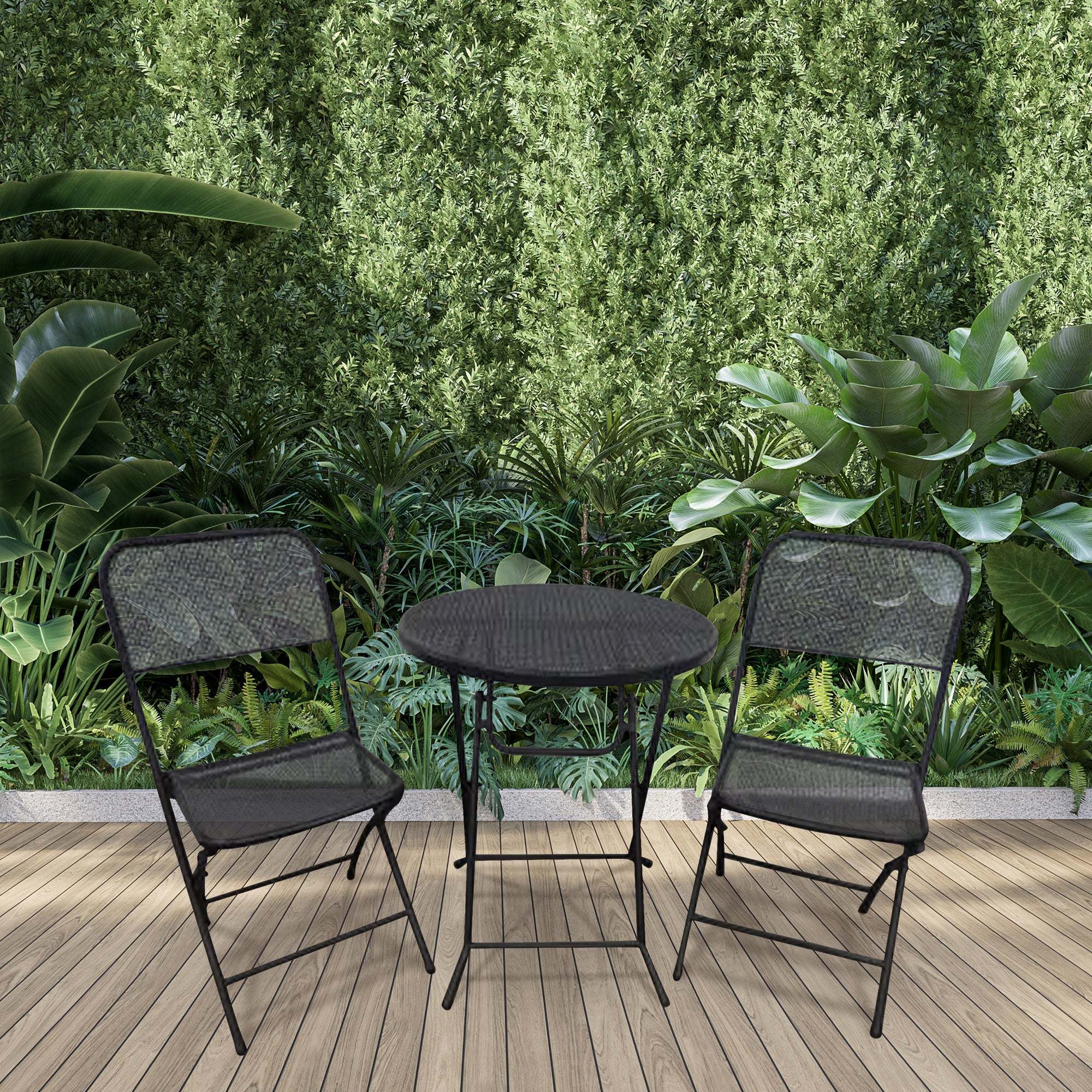 Four Seasons Courtyard Foldable 3 Piece Steel Bistro Dining Set, Black (Used) - VMInnovations