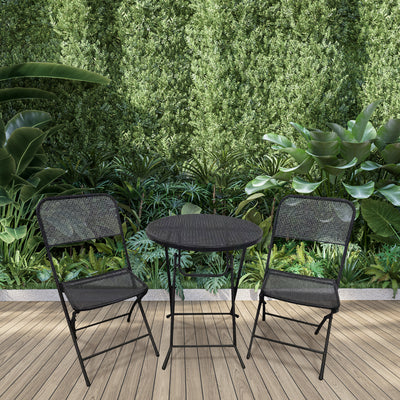 Four Seasons Courtyard Foldable 3 Piece Steel Bistro Dining Set, Black (Used) - VMInnovations