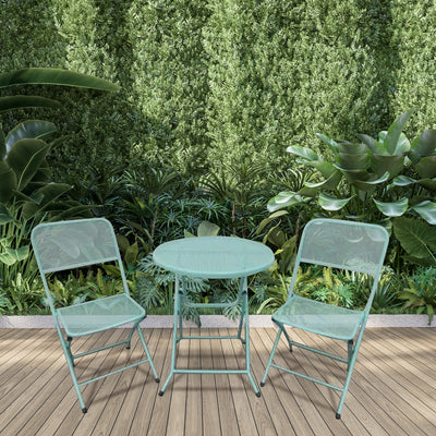 Four Seasons Courtyard Foldable 3pc Steel Bistro Dining Set, Blue (Open Box) - VMInnovations