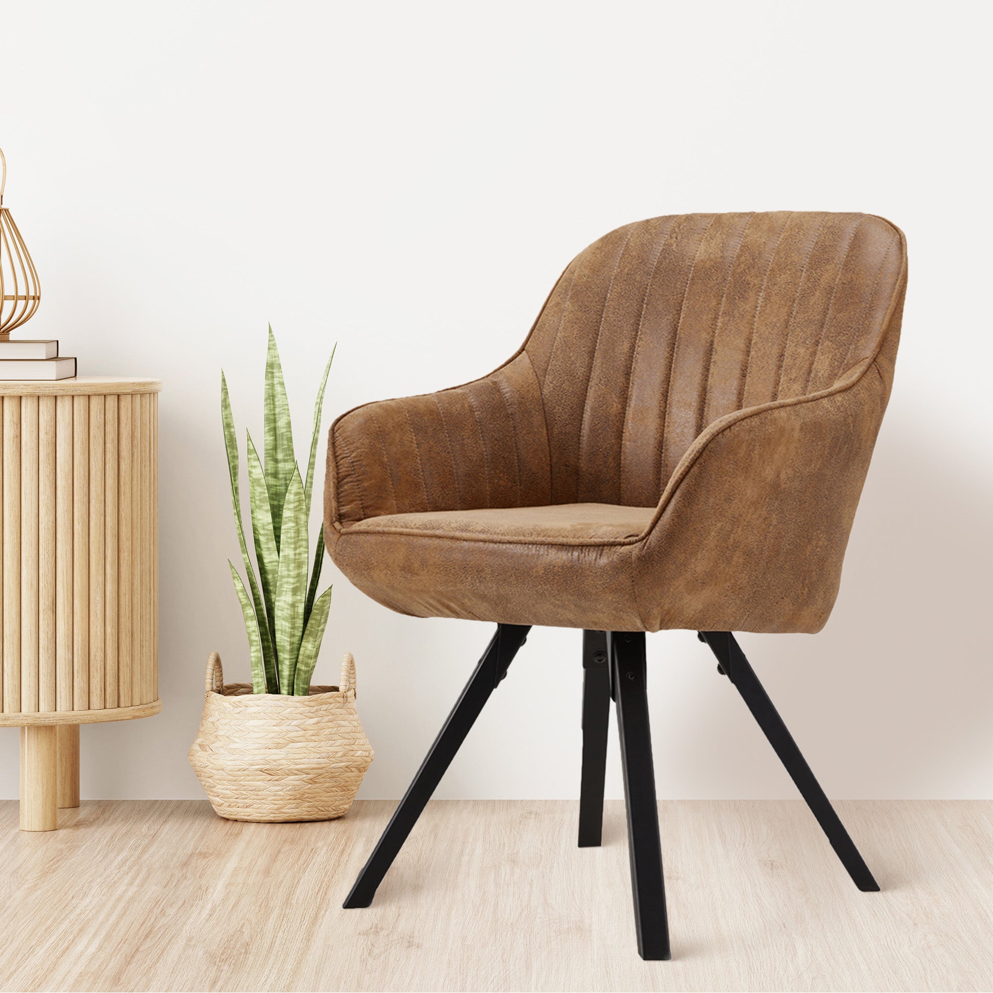 JOMEED Cushioned Swivel Armchair with Rubberwood Legs, Brown (Used) - VMInnovations