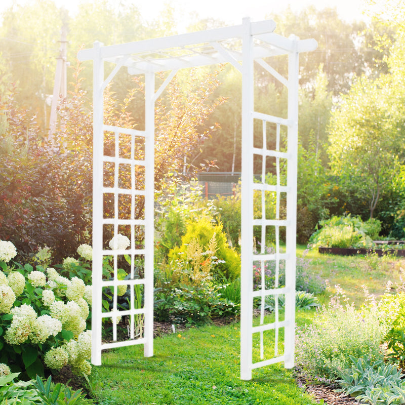 Dura-Trel Elmwood Arbor 57" x 84" PVC Outdoor Garden Arch Lattice Trellis, White