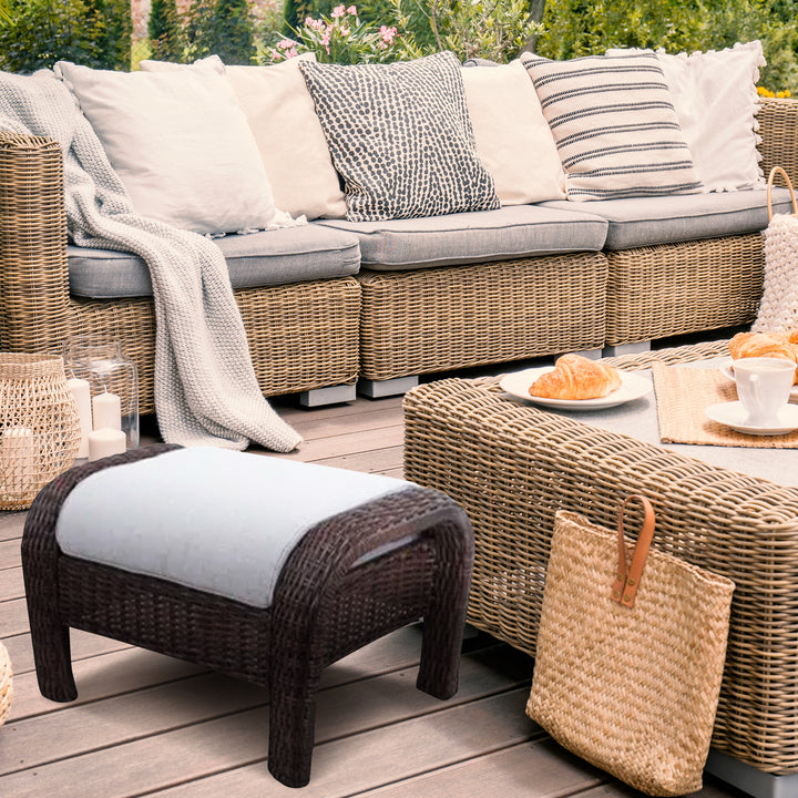 Four Seasons Courtyard Montego Set of 2 Ottomans w/Ivory Cushions (Open Box) - VMInnovations