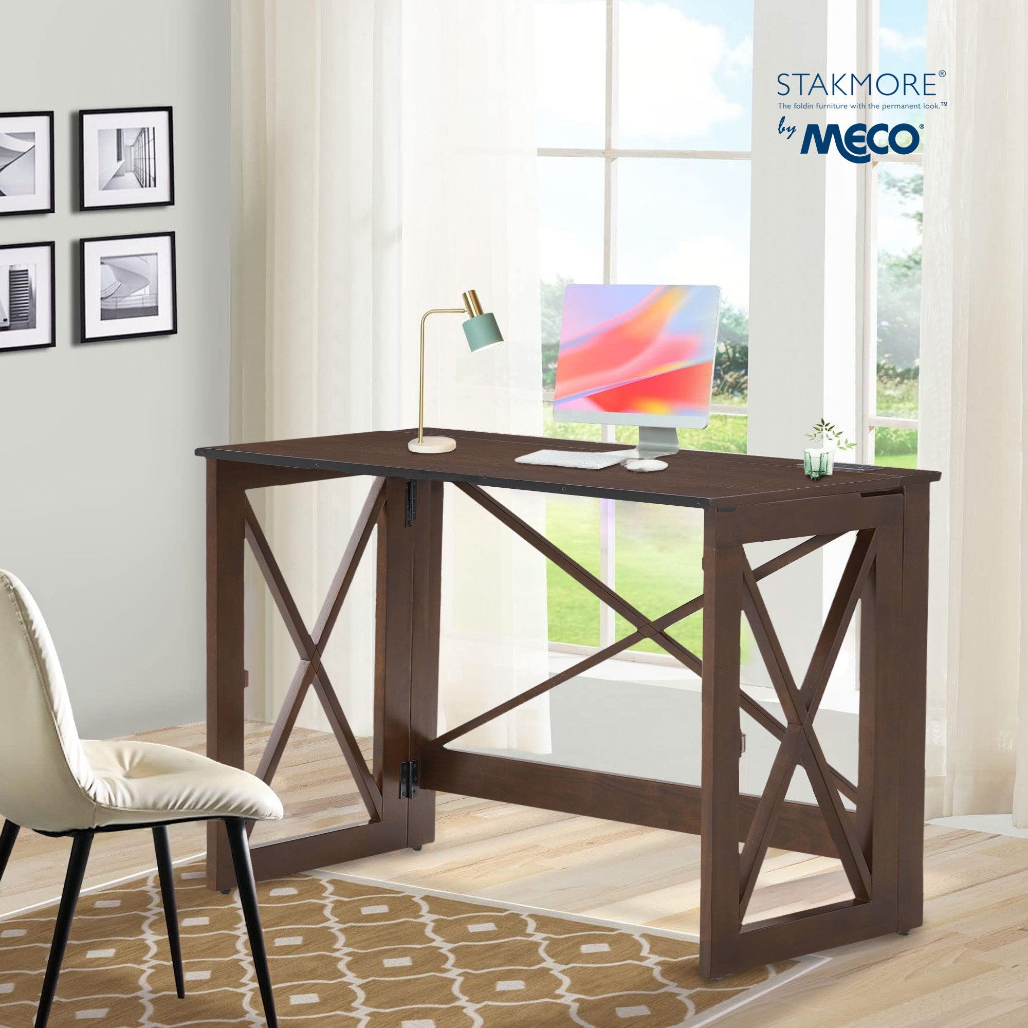MECO Stakmore Stylish Versatile Folding Desk with Built In Outlets (Open Box) - VMInnovations
