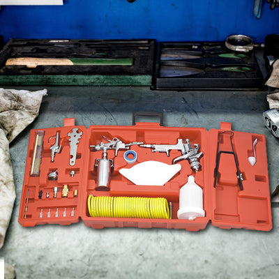 Master Mechanic Spray Gun Kit with Cleaning Brush Set and Easy Trigger Pivot