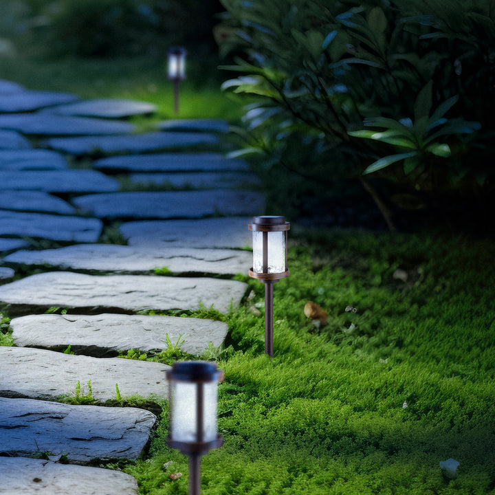 Fusion Solar Stake Crackle Glass Light, Bronze with Woodgrain Finish, 4 Pack