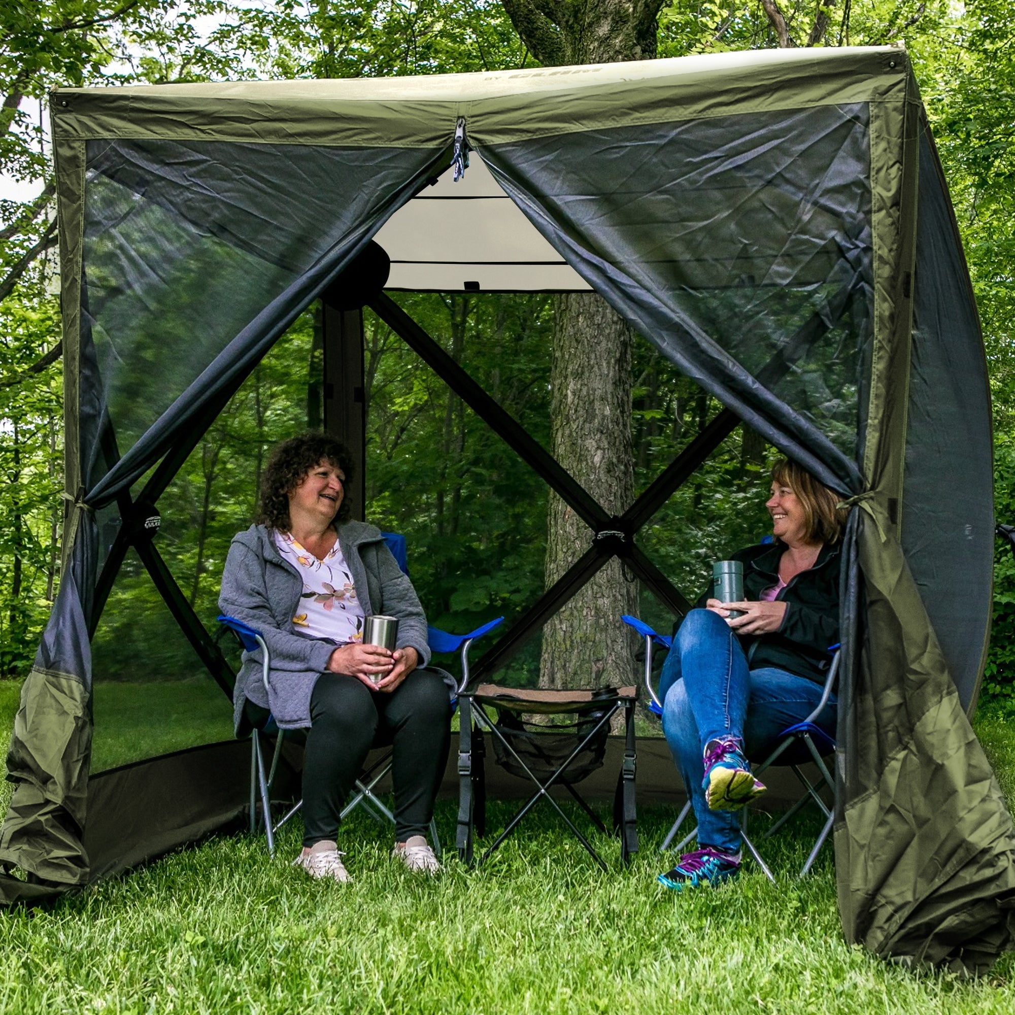 CLAM Quick-Set Traveler 6x6Ft Portable Outdoor 4 Sided Canopy Shelter, Green/Tan - VMInnovations