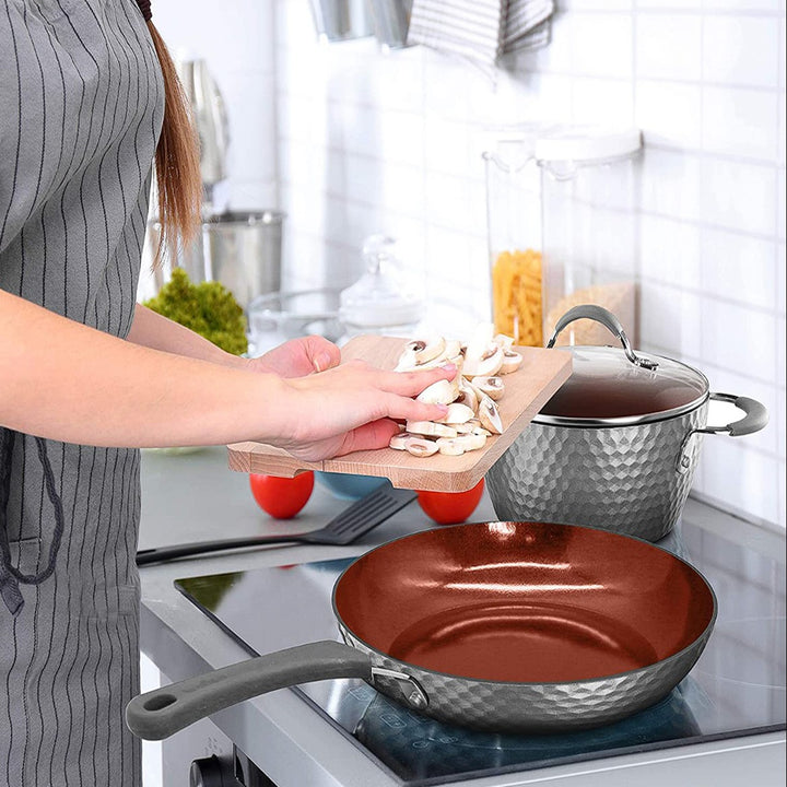 NutriChef 11 Piece Nonstick Kitchen Cookware Pot & Pan Set, Gray (Open Box) - VMInnovations