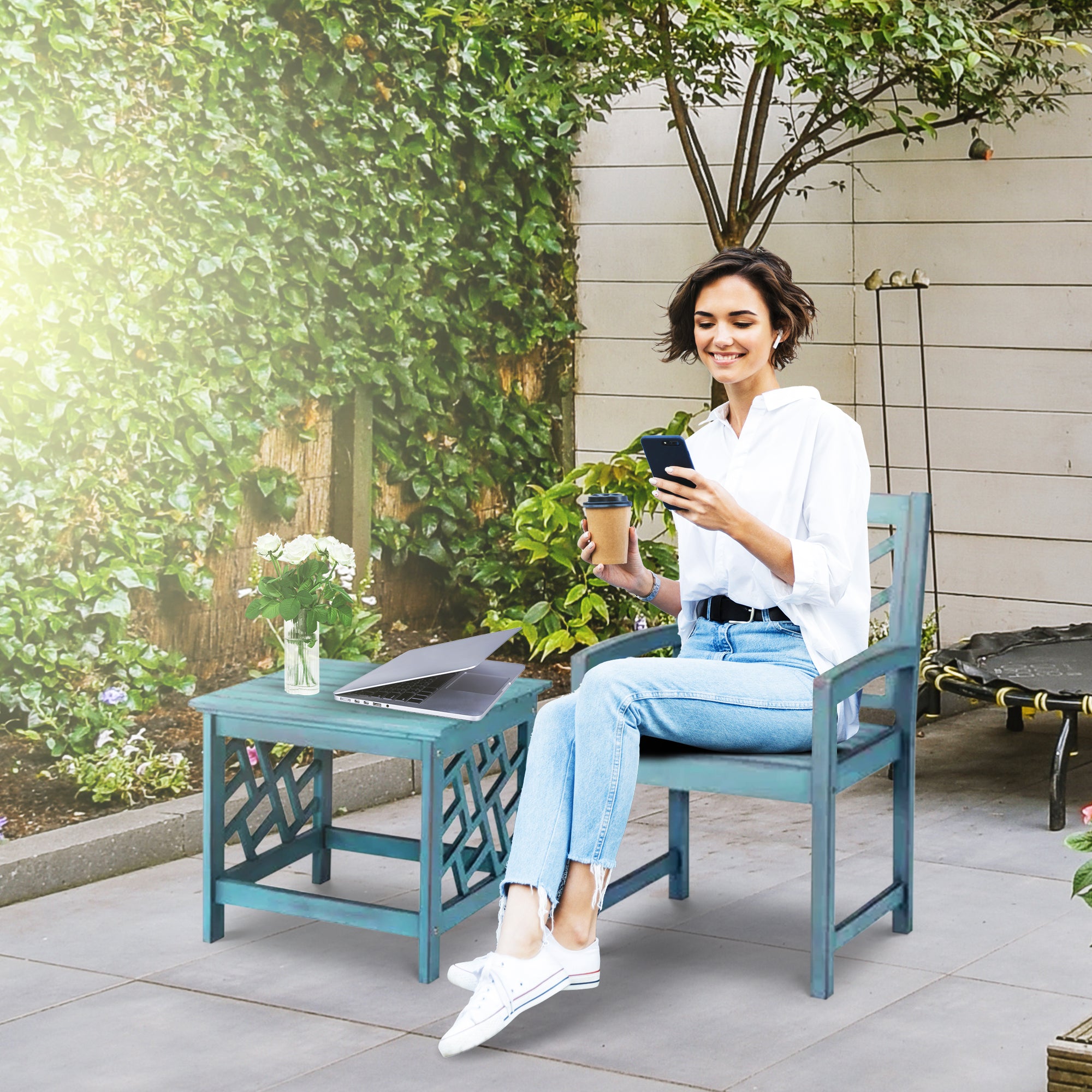 Four Seasons Courtyard 18" Distressed Hardwood Portland Patio Table (Open Box) - VMInnovations