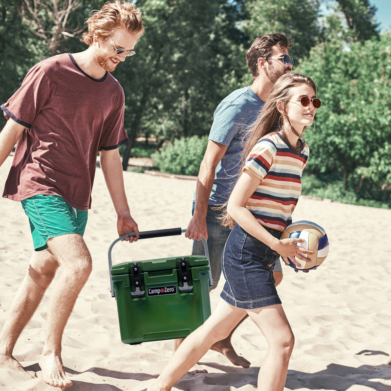 CAMP-ZERO 10 Liter 10.6 Quart Cooler w/2 Molded In Cup Holders, Green (Open Box)