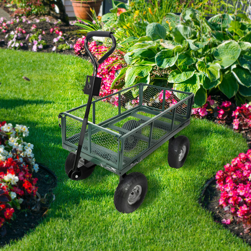 Green Thumb 4 Wheel 38 x 20 Inches Garden Cart with Removable Mesh Sidewalls