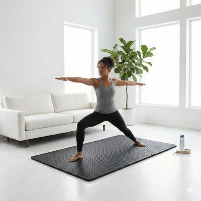 BalanceFrom Fitness 24 Sq Ft Interlocking EVA Foam Exercise Mat Tiles, Blk(Used) - VMInnovations