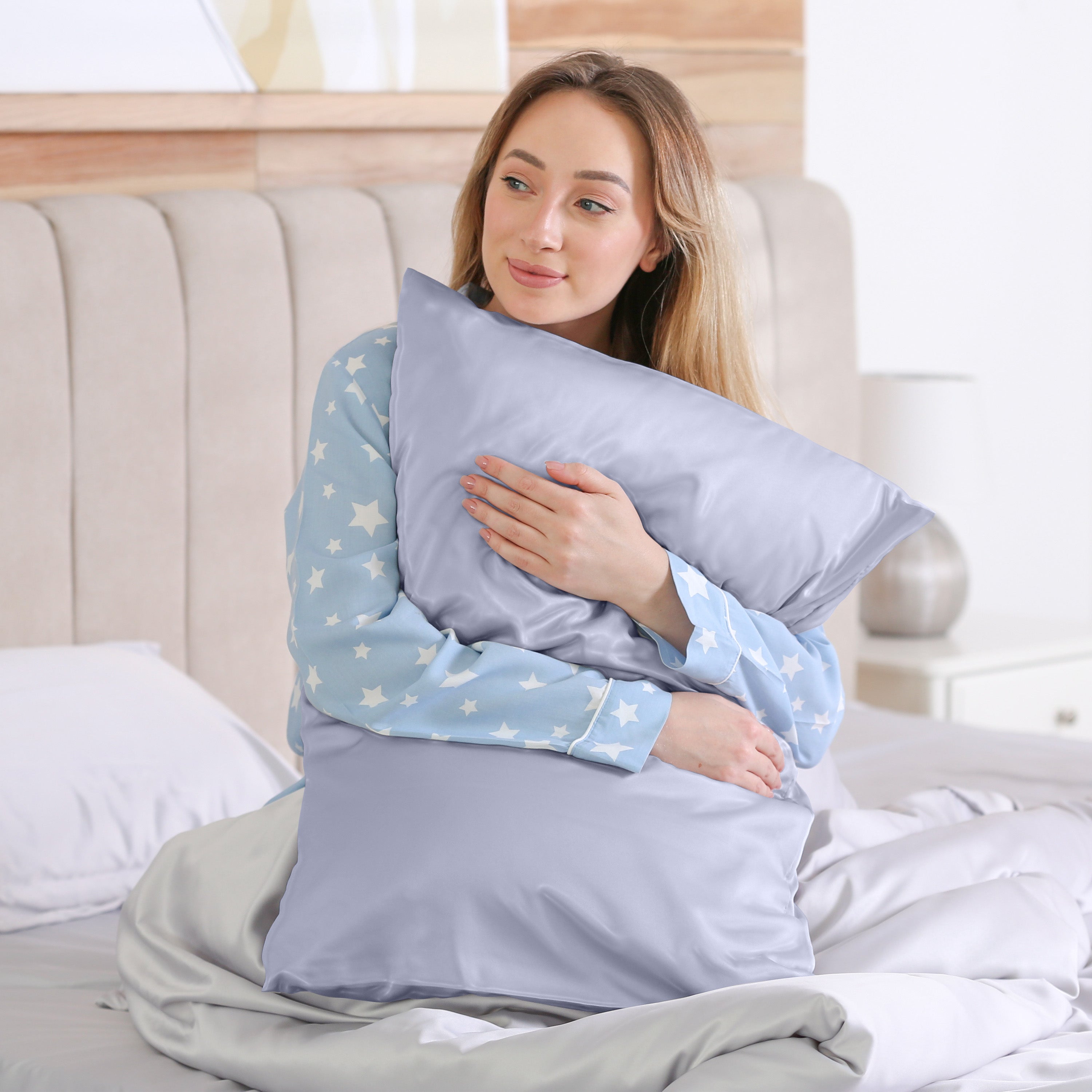 Sleepgram Queen Size Breathable Cooling Silk Pillowcase, Grey Stone (Open Box) - VMInnovations