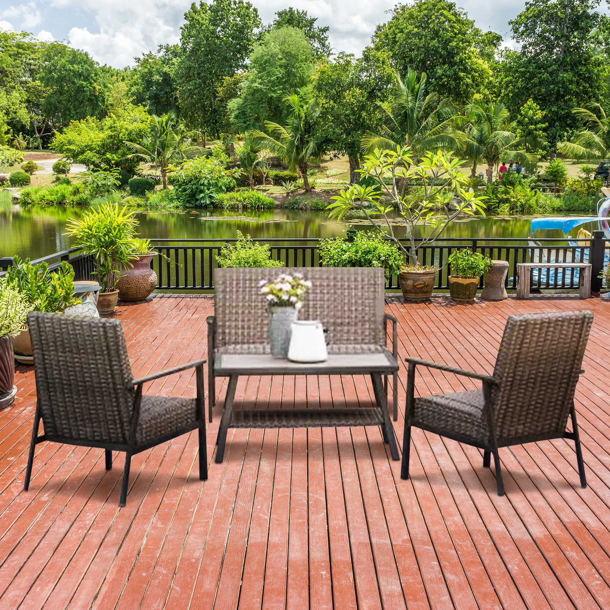 Four Seasons Courtyard Nantucket 4 Piece All Weather Deep Seating Patio Set - VMInnovations