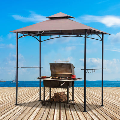 Four Seasons Courtyard Grill Gazebo w/ LED Lights and Powder Coated Frame, Brown - VMInnovations