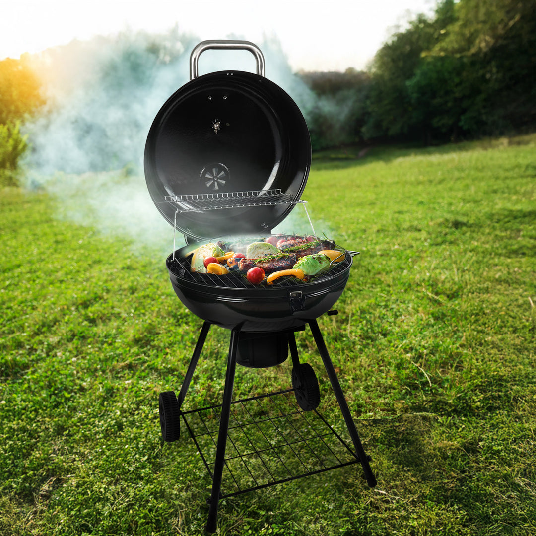 Grill Boss 22" Kettle Charcoal Grill, Porcelain Lid, Large Cooking Area, Black