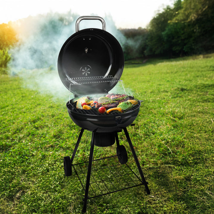 Grill Boss 22" Kettle Charcoal Grill, Porcelain Lid, Large Cooking Area, Black