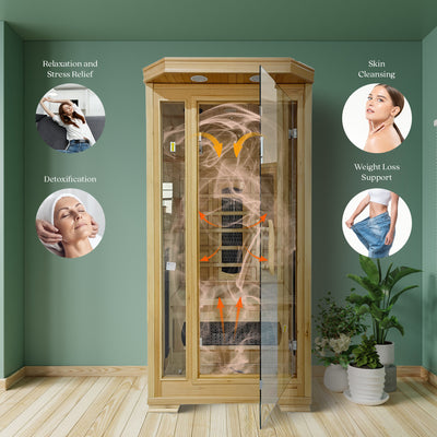 JOMEED's 6.2 Foot 2 Person Compact Home Wooden Sauna with Digital Control System