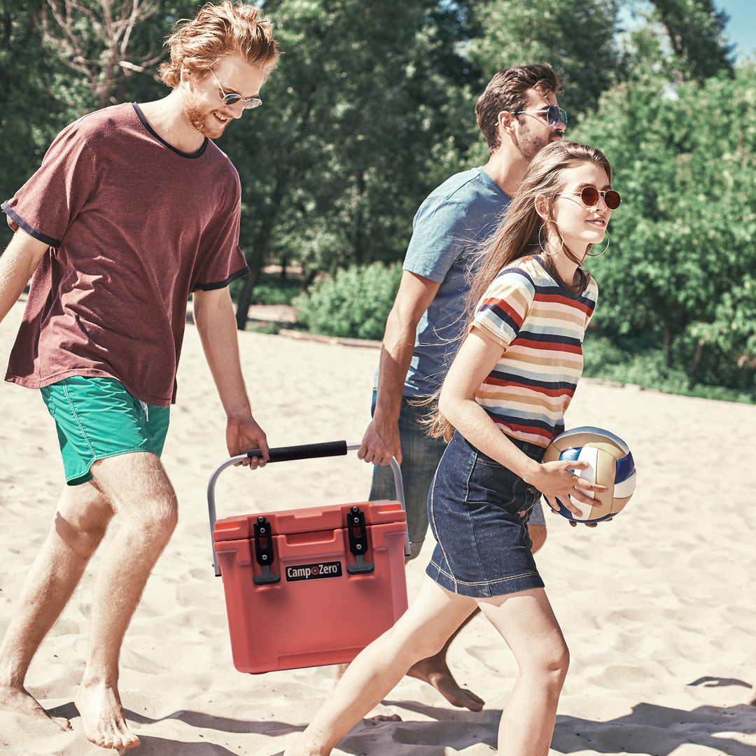 CAMP-ZERO 10 Liter 10.6 Quart Lidded Cooler with 2 Molded In Cup Holders, Coral - VMInnovations