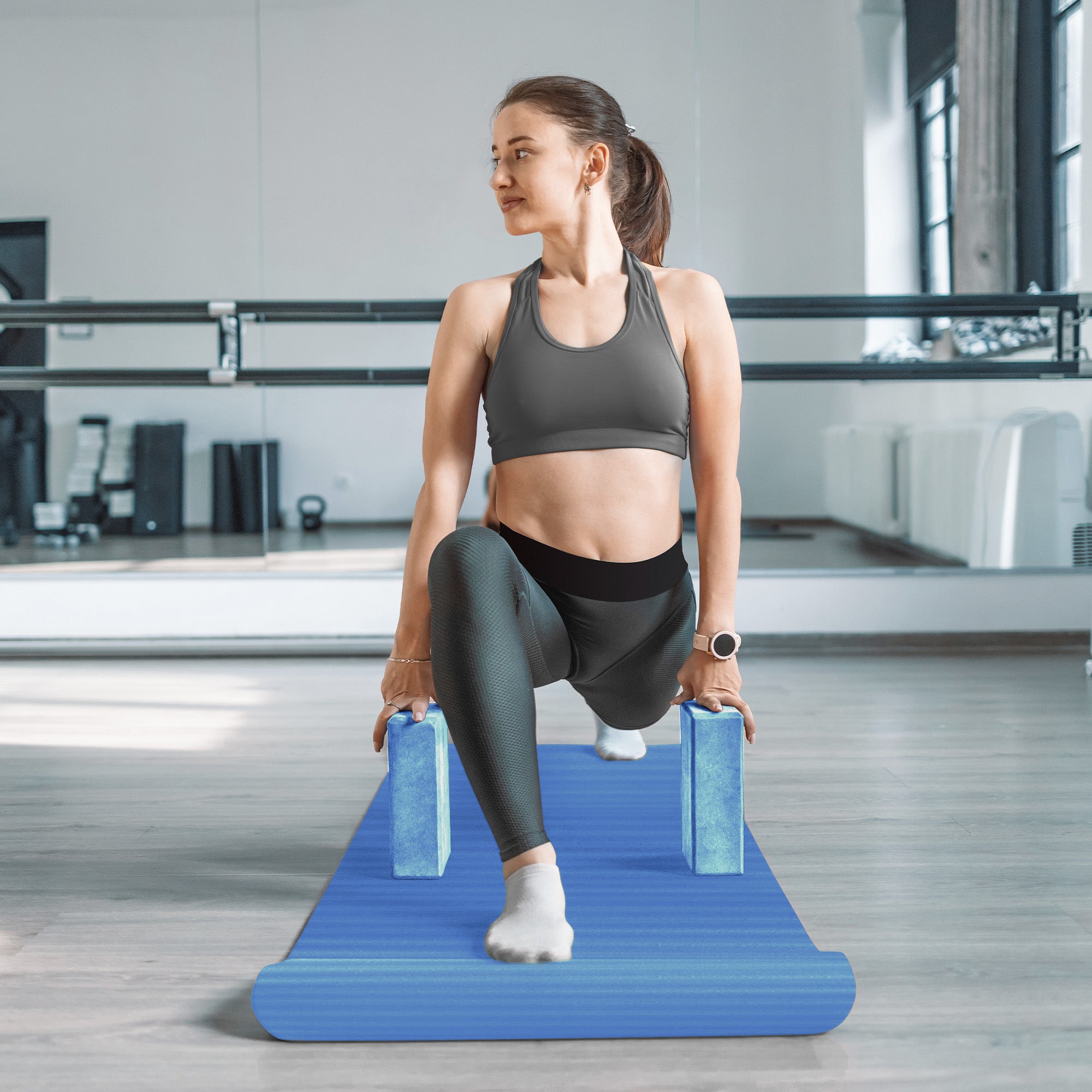 BalanceFrom Fitness 7Pc Yoga Set with Mat, Stretch Strap & Knee Pad, Blue (Used) - VMInnovations