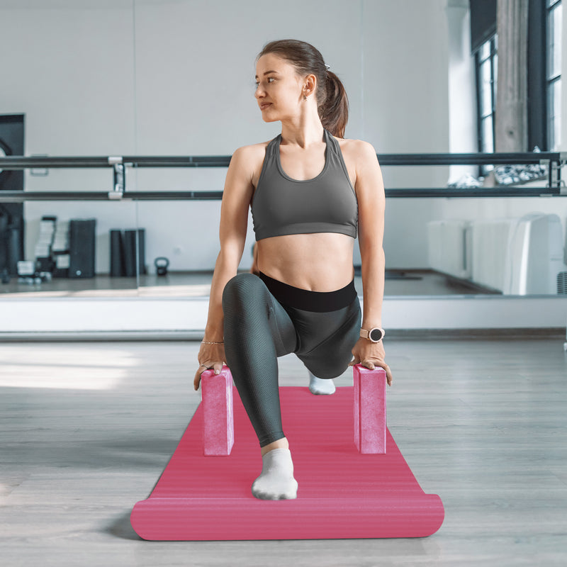 BalanceFrom 7pc Yoga Set with Mat, Stretch Strap & Knee Pad, Pink (Open Box)