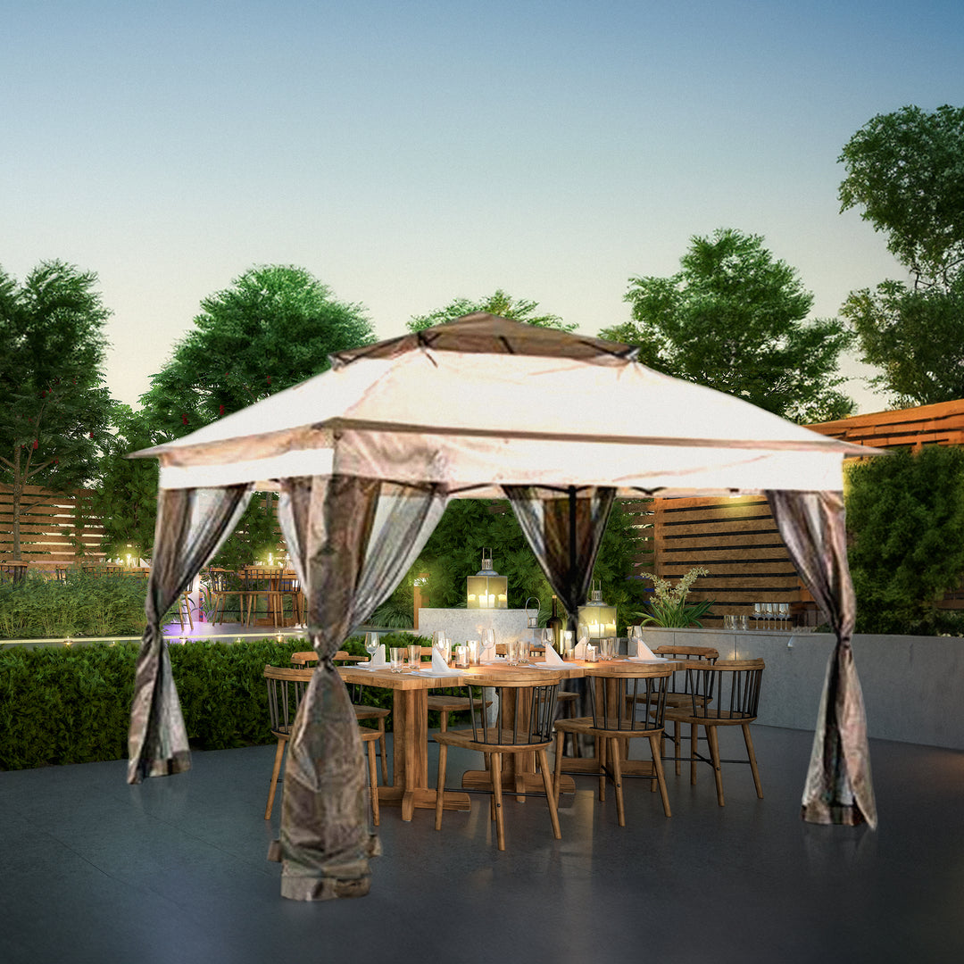 Four Seasons Courtyard 10 x 10’ Steel Frame Pop Up Gazebo, Brown/Black(Open Box)